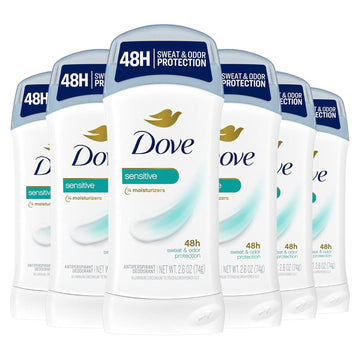 Dove Invisible Solid Antiperspirant Deodorant Stick For Women, 6 Count, Sensitive, For All Day Underarm Sweat & Odor Protection 2.6 Oz
