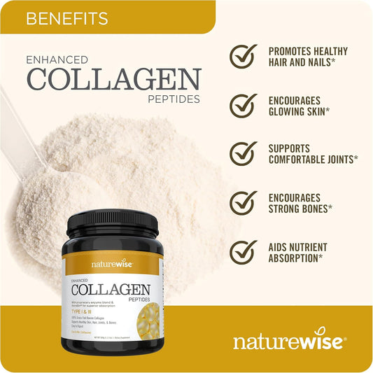 Naturewise Collagen Peptides Powder, Collagen For Women - Type 1 & 3 Grass-Fed Collagen For Hair, Skin & Nails Health - Non-Gmo, Dairy-Free, Soy-Free, Unflavored Collagen - 45 Servings[45-Day Supply]