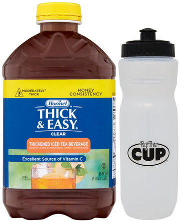 Thick & Easy Clear Thickened Iced Tea Flavored Drink, Honey Consistency, 46 oz with By The Cup Water Bottle