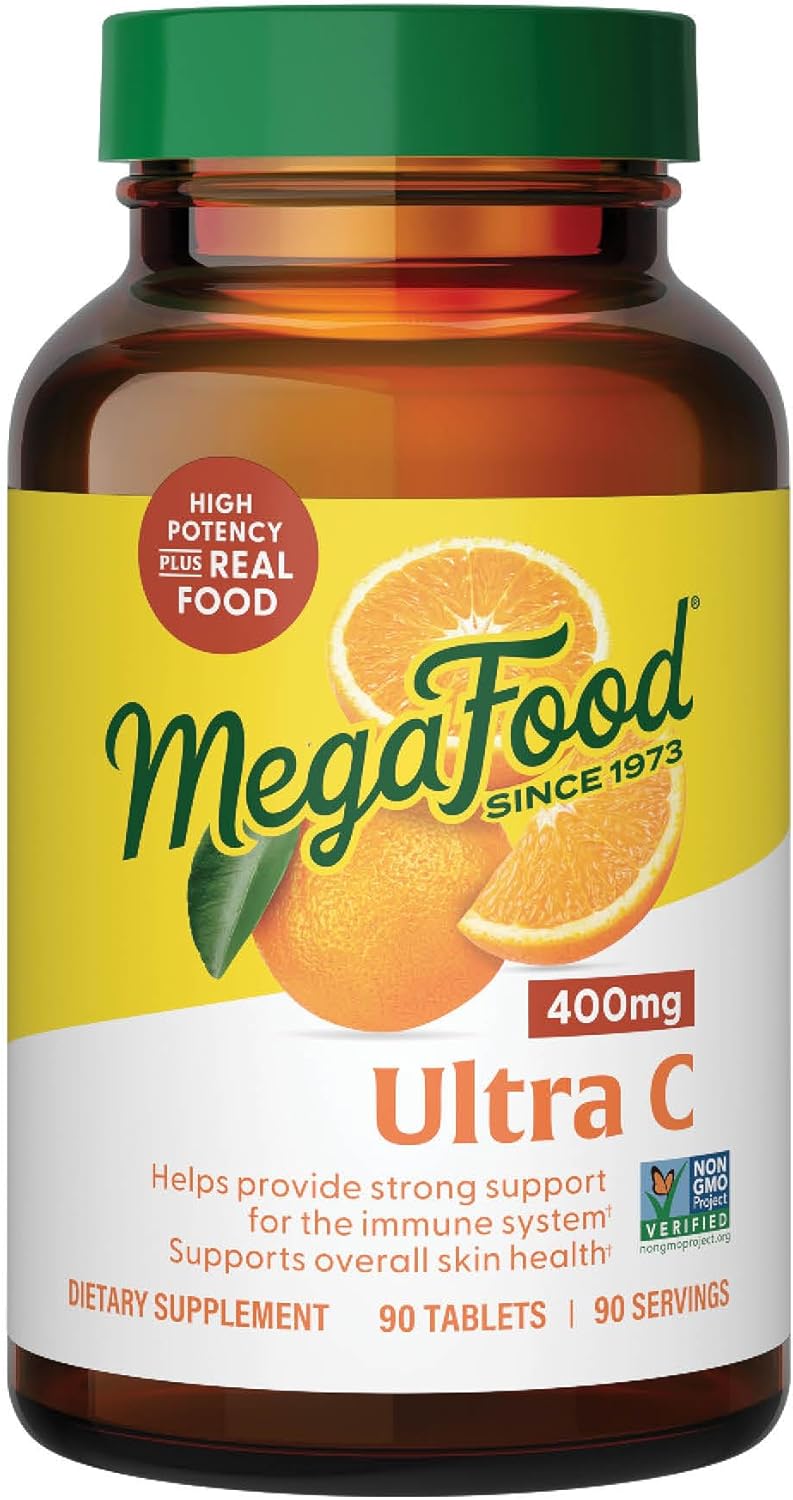 Megafood Ultra C 400 Mg - Vegan Immune Support Supplement With Vitamin C, Made With Real Food Including Broccoli, Carrot, Cranberry & Brown Rice, Gluten-Free, Kosher - 90 Tablets, 90 Servings