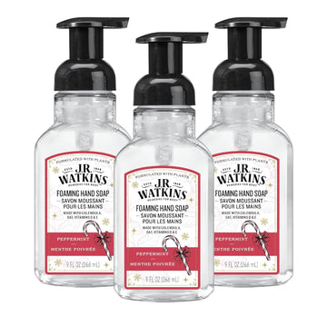 J.R. Watkins Foaming Hand Soap With Pump Dispenser, Moisturizing Foam Hand Wash, All Natural, Alcohol-Free, Cruelty-Free, Usa Made, Peppermint, 9 Fl Oz, 3 Pack