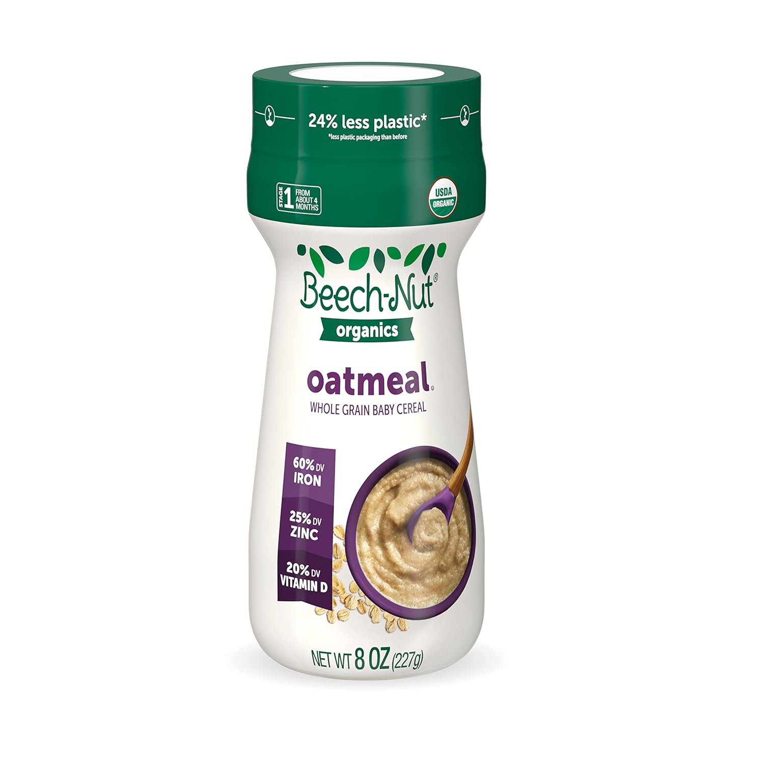 Beech-Nut Organic Oatmeal Baby Cereal Canister, 8 Ounce