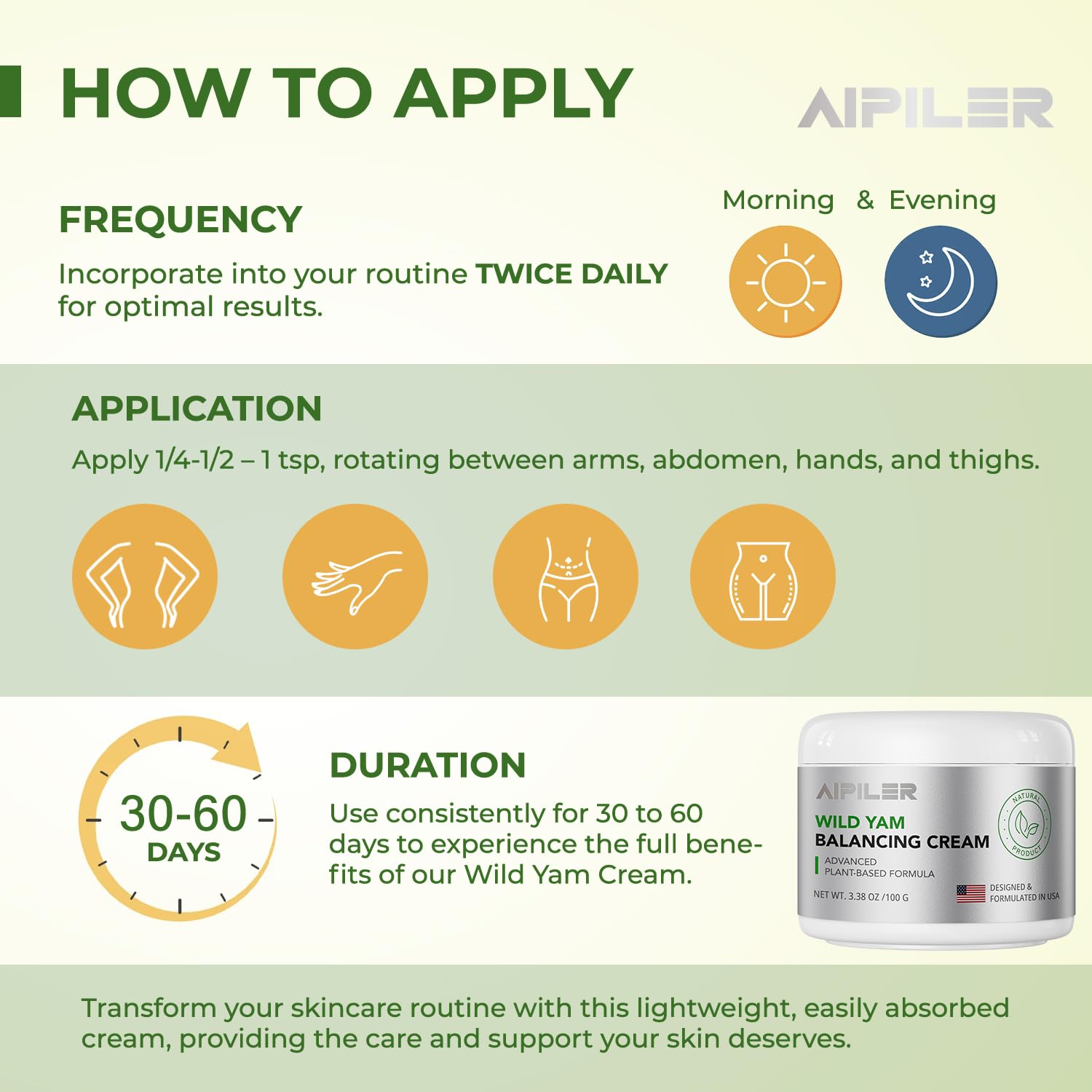 AIPILER Wild Yam Cream Hormone Balance: Natural-Advanced Plant-based Formula For Menopause & Menstrual Support like hot flash and night sweats relief : Health & Household