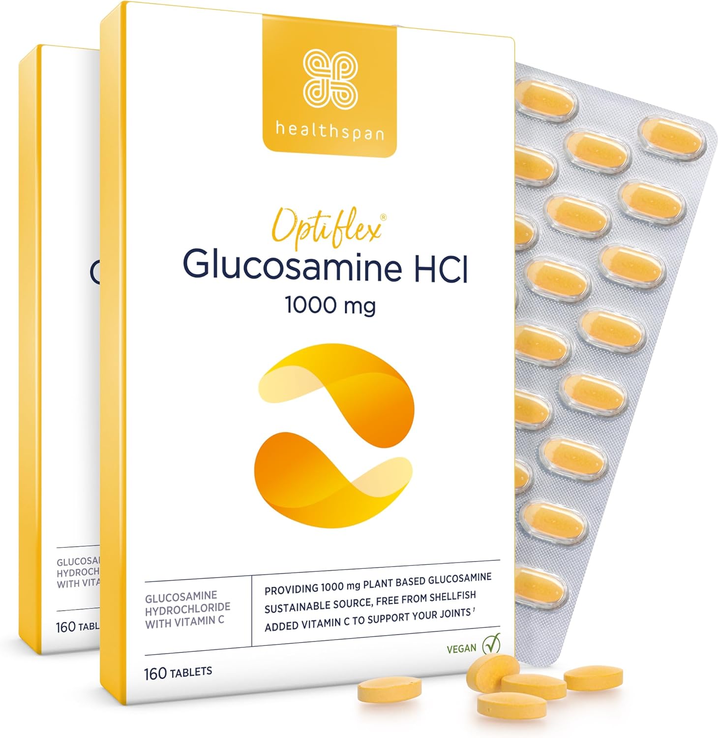 Healthspan Optiflex Glucosamine 1,000Mg With Vitamin C | Joint Health | 40% More Glucosamine Per Gram | Sustainably Sourced | Vegan (320 Tablets)