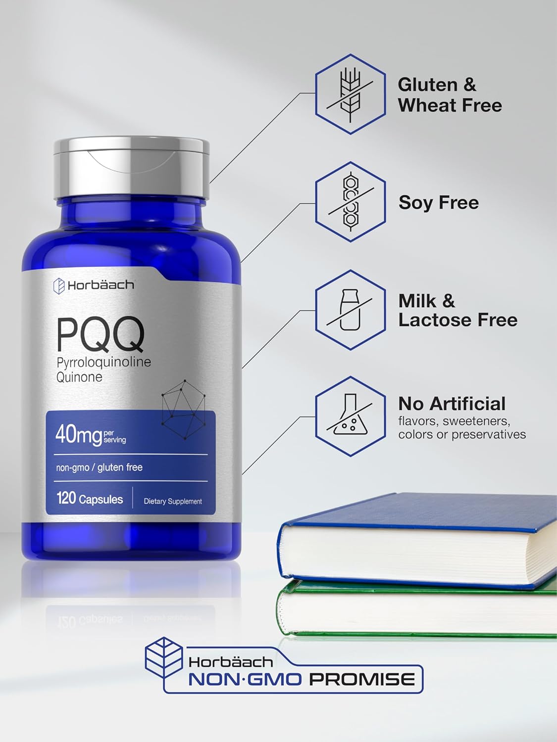 Horbäach PQQ Supplement 40 mg | 120 Capsules | Maximum Strength | Non-GMO and Gluten Free Supplement | Pyrroloquinoline Quinone Disodium Salt : Health & Household