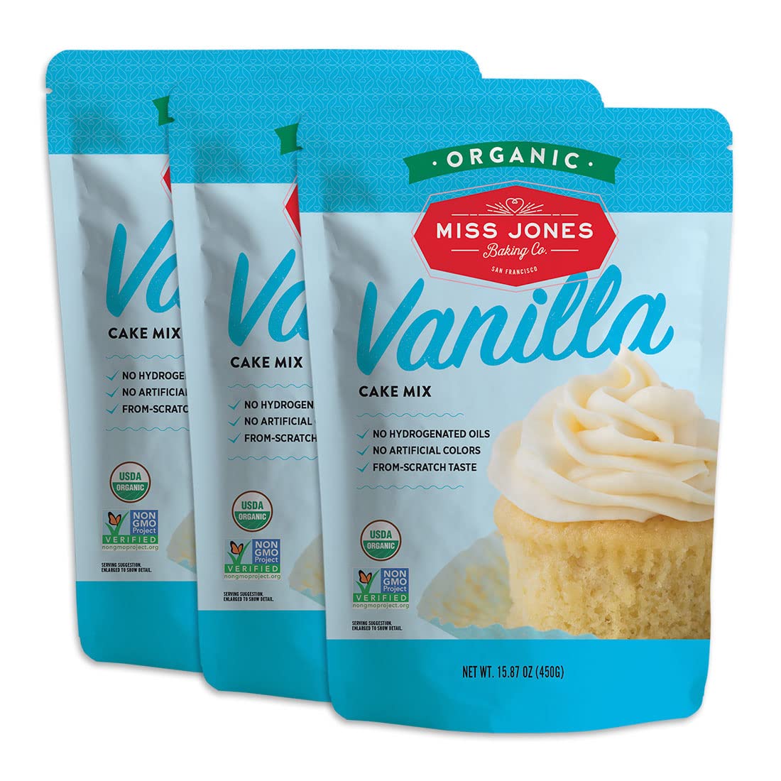 Miss Jones Baking Organic Yellow Cake and Cupcake Mix, Non-GMO, Vegan-Friendly, Moist and Fluffy: Vanilla (Pack of 3)