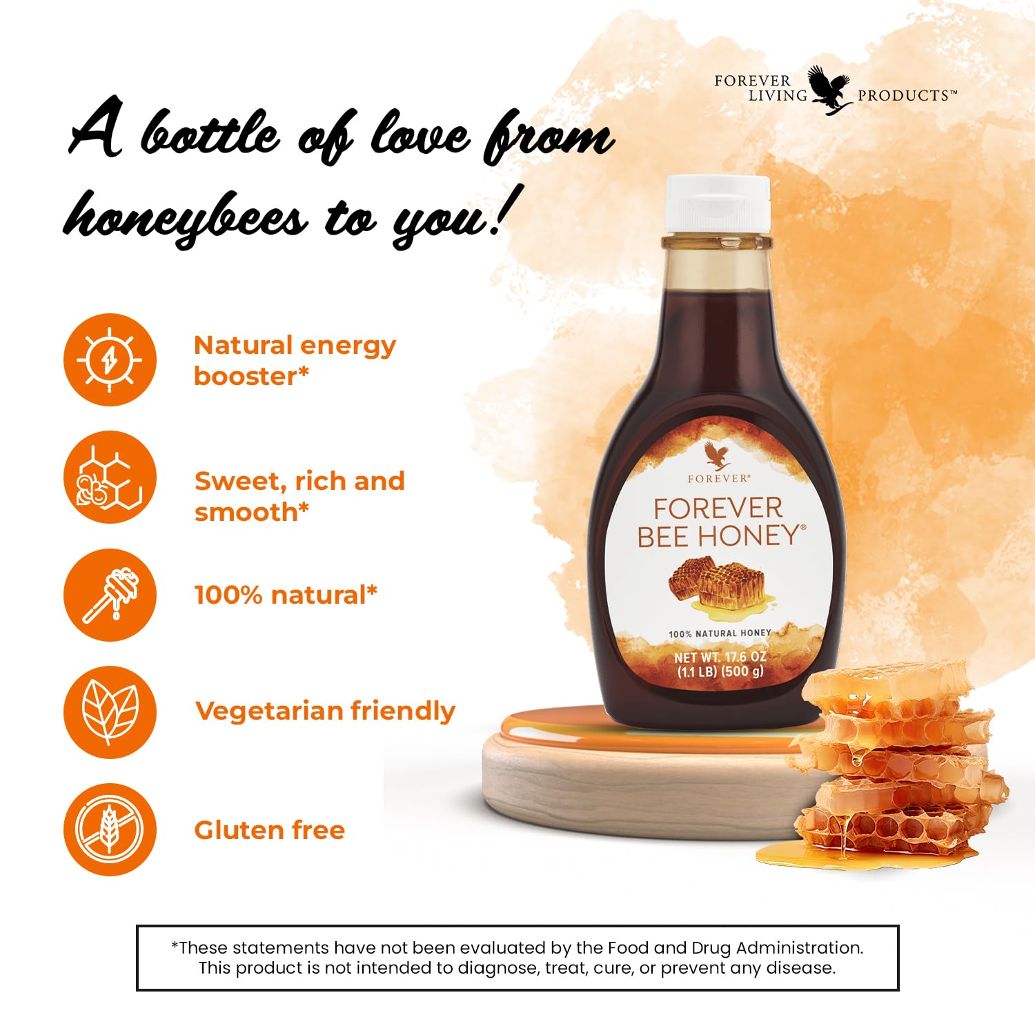 Forever Living - Bee Honey - Responsibly Harvested Mountain Honey With Rich, Smooth And Complex Flavor - Gluten-Free - 17.6 Oz : Grocery & Gourmet Food