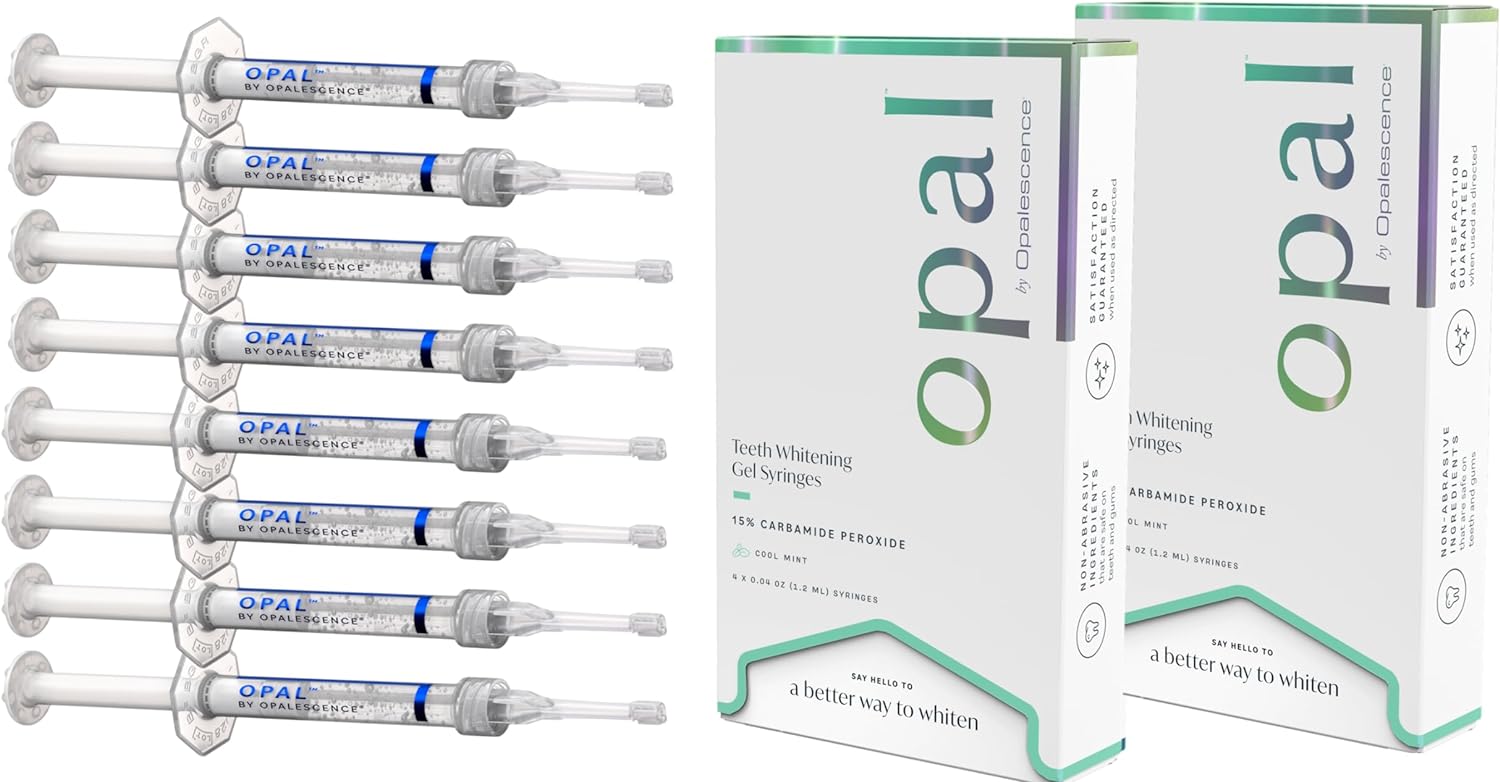 Opal by Opalescence 15% Home Teeth Whitening Gel - Refill Syringes - (2 Packs / 8 Syringes) - Carbamide Peroxide Deluxe Tooth Whitening Kit - Made by Ultradent Products - 5771-2