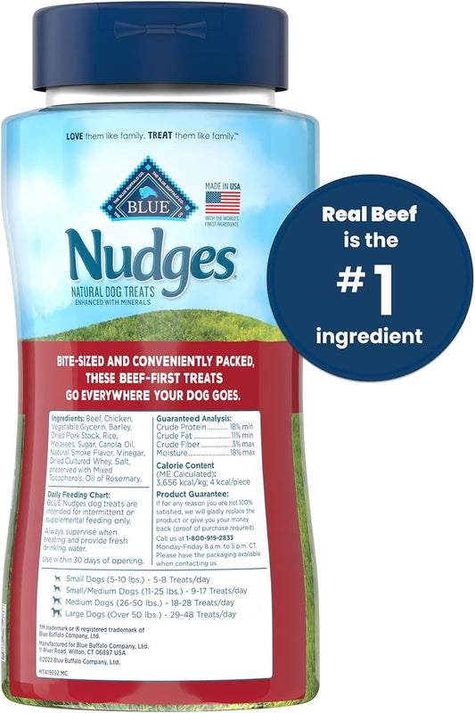 Blue Buffalo Nudges Bite-Size Chewy Dog Treats With Real Usa Beef, Made With Natural Ingredients, Great For On-The-Go, 5.5-Oz. Container