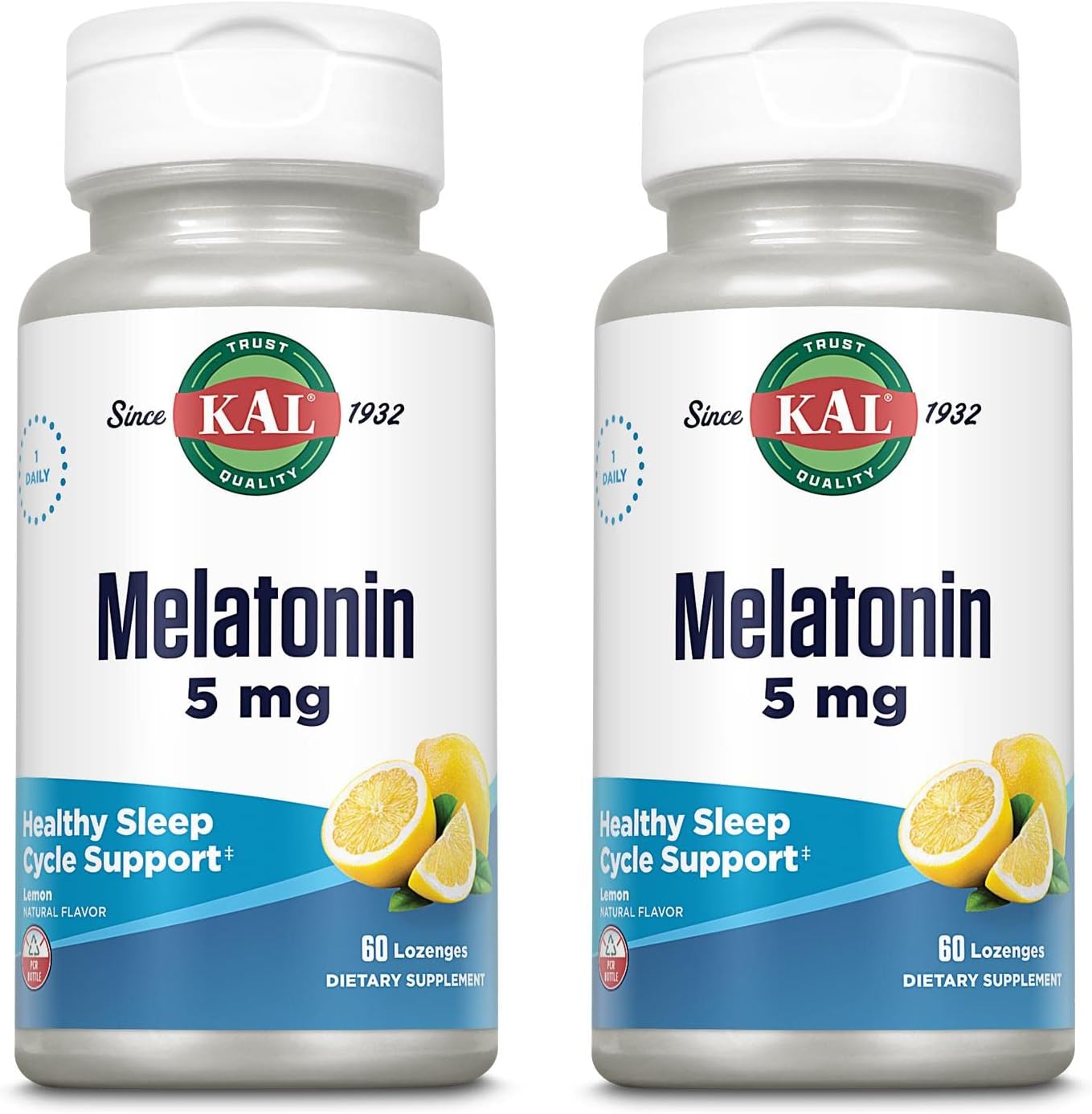 Kal Melatonin 5 Mg, Lemon - 60 Lenges - With Vitamin B-6 - Vegetarian - 60 Servings | Pack Of 2