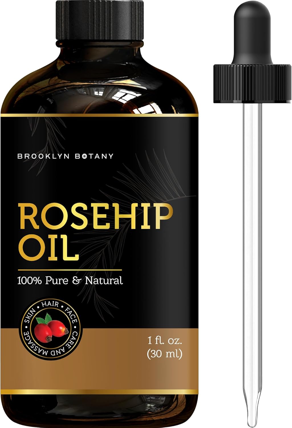 Brooklyn Botany Rosehip Oil For Face, Skin And Hair - 100% Pure And Natural Rosehip Seed Oil - Use As Carrier Oil For Essential Oils, Aromatherapy Oil, Massage Oil, Body Oil - 1 Fl Oz