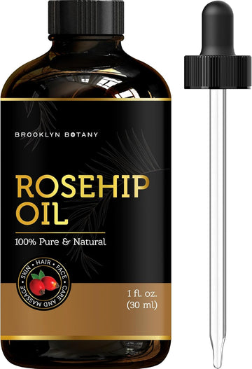 Brooklyn Botany Rosehip Oil For Face, Skin And Hair - 100% Pure And Natural Rosehip Seed Oil - Use As Carrier Oil For Essential Oils, Aromatherapy Oil, Massage Oil, Body Oil - 1 Fl Oz