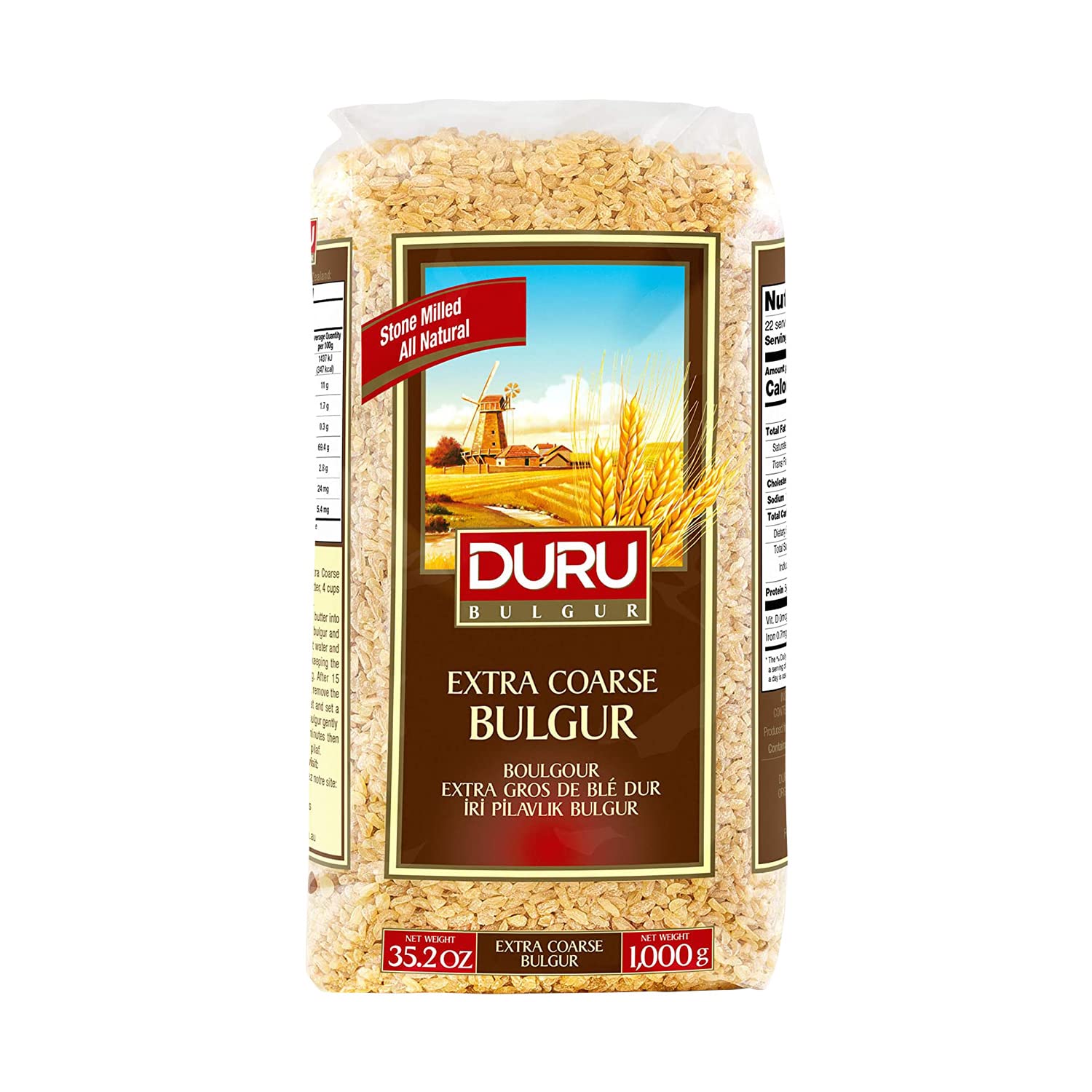 Duru Extra Coarse Bulgur, 35.2oz (1000g), Wheat Berries, 100% Natural and Certificated, High Fiber and Protein, Non-GMO, Great for Vegan Recipes, Better than Rice