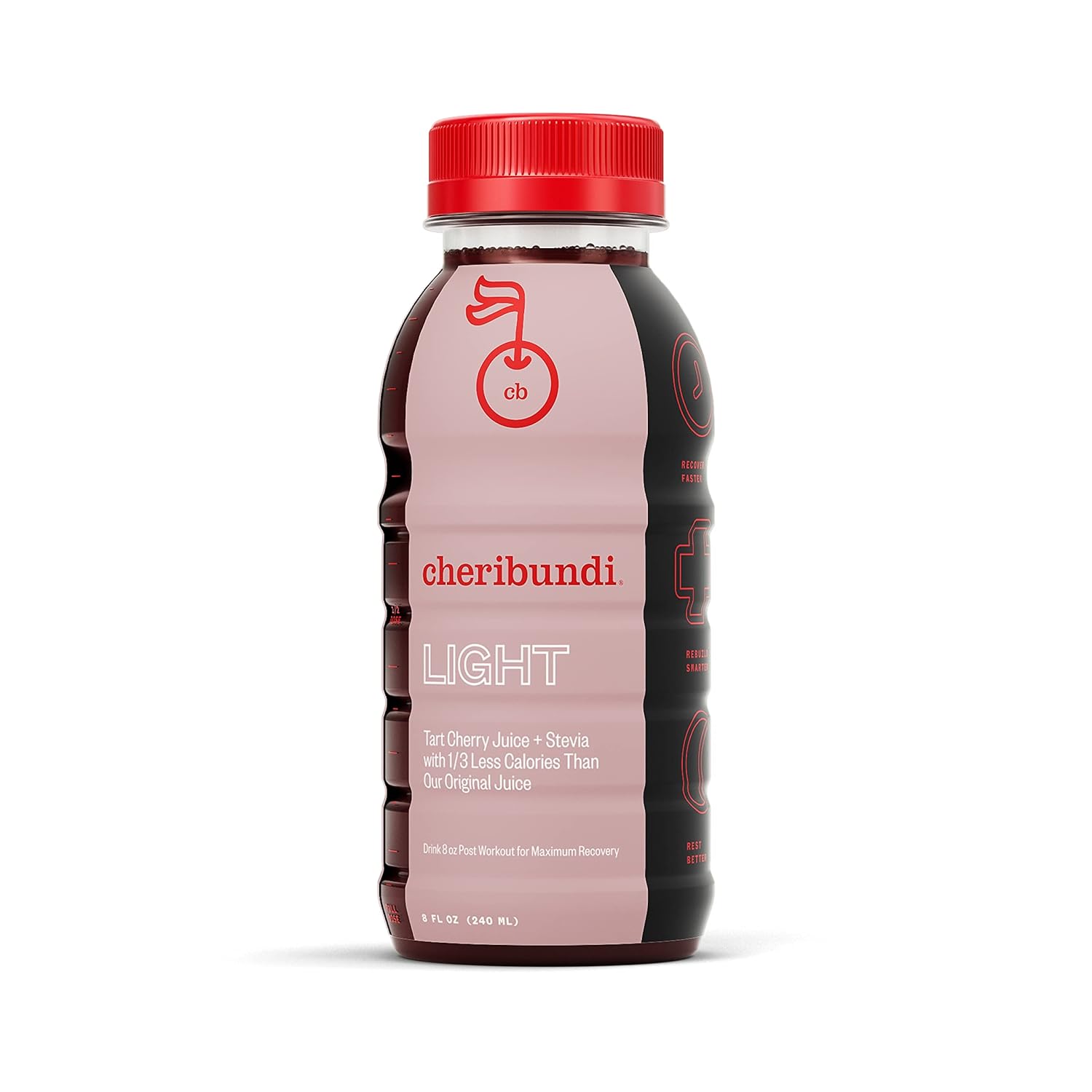 Cheribundi Light Tart Cherry Juice - Reduced Calorie Tart Cherry Juice - Pro Athlete Workout Recovery - Fight Inflammation And Support Muscle Recovery - Post Workout Recovery Drinks For Runners, Cyclists And Athletes - 8 Fl Oz, (Pack Of 12)