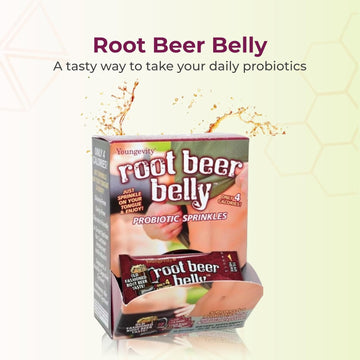 Youngevity Root Beer Belly Probiotic Sprinkles - Kid Friendly Old Fashioned Root Beer Taste - 5 Billion Cfu - 5 Powerful Strains - Bowel & Digestive Support - 30 Count