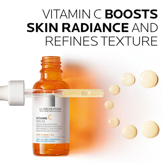 La Roche-Posay Pure Vitamin C Face Serum With Hyaluronic Acid & Salicylic Acid, Anti Aging Face Serum For Wrinkles & Uneven Skin Texture To Visibly Brighten & Smooth. Suitable For Sensitive Skin