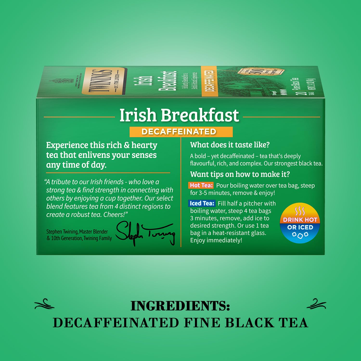 Twinings Irish Breakfast Tea, Decaf Tea Bags, Strong And Distinctive Black Decaffeinated Tea, 20 Individually Wrapped Tea Bags