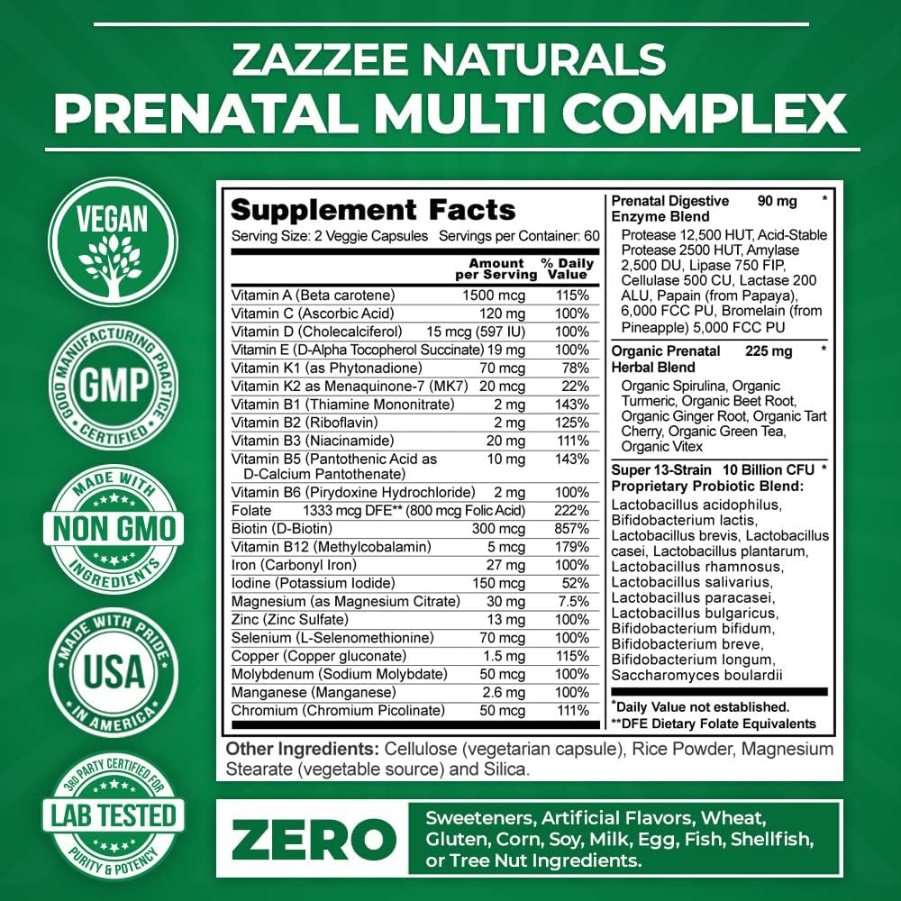 Zazzee Myo-Inositol Powder and Extra Strength Prenatal Multi Complex : Health & Household