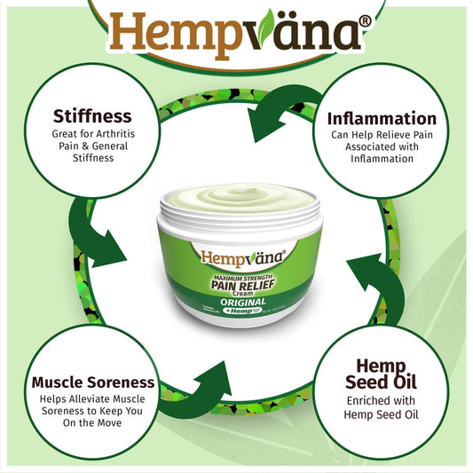 Hempvana Relief Cream with Seed Extract - Relieves Inflammation, Muscle, Joint, Back, Knee, Nerves and Arthritis ? Made in USA 4oz Paraben Free, Vegan, Cruelty-Free As Seen On TV