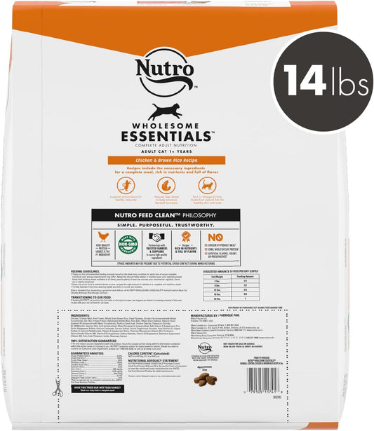 Nutro Wholesome Essentials Adult Hairball Control Natural Dry Cat Food Farm-Raised Chicken & Brown Rice Recipe, 14 Lb. Bag