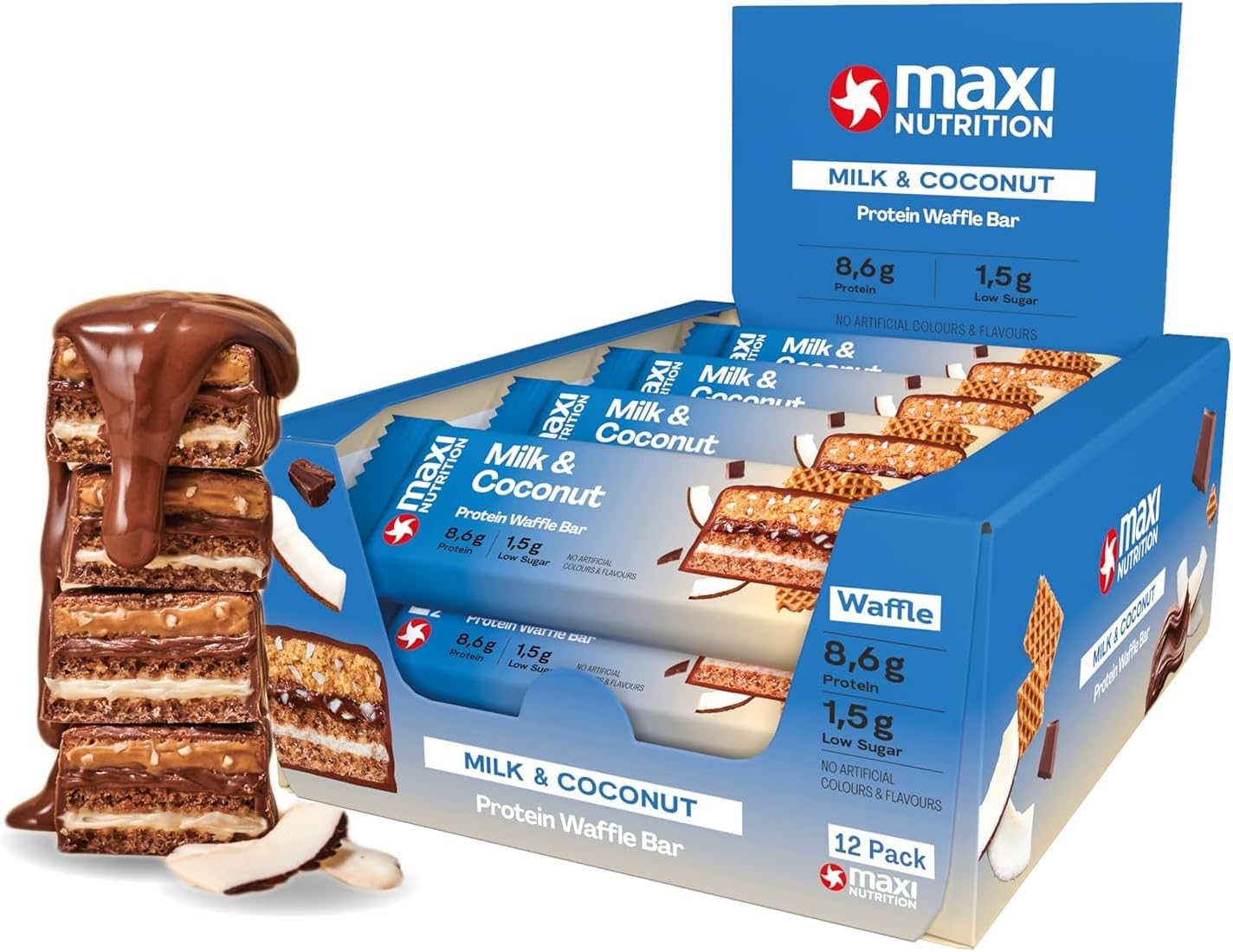 Maxinutrition Milk & Hazelnut Protein Waffle Bar, 175 Kcal, 8.9G Protein 12 X 40G Bars