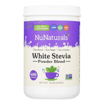 Nunaturals White Stevia Powder, Plant-Based Sugar Substitute, Zero Calorie Sweetener, 12 Oz