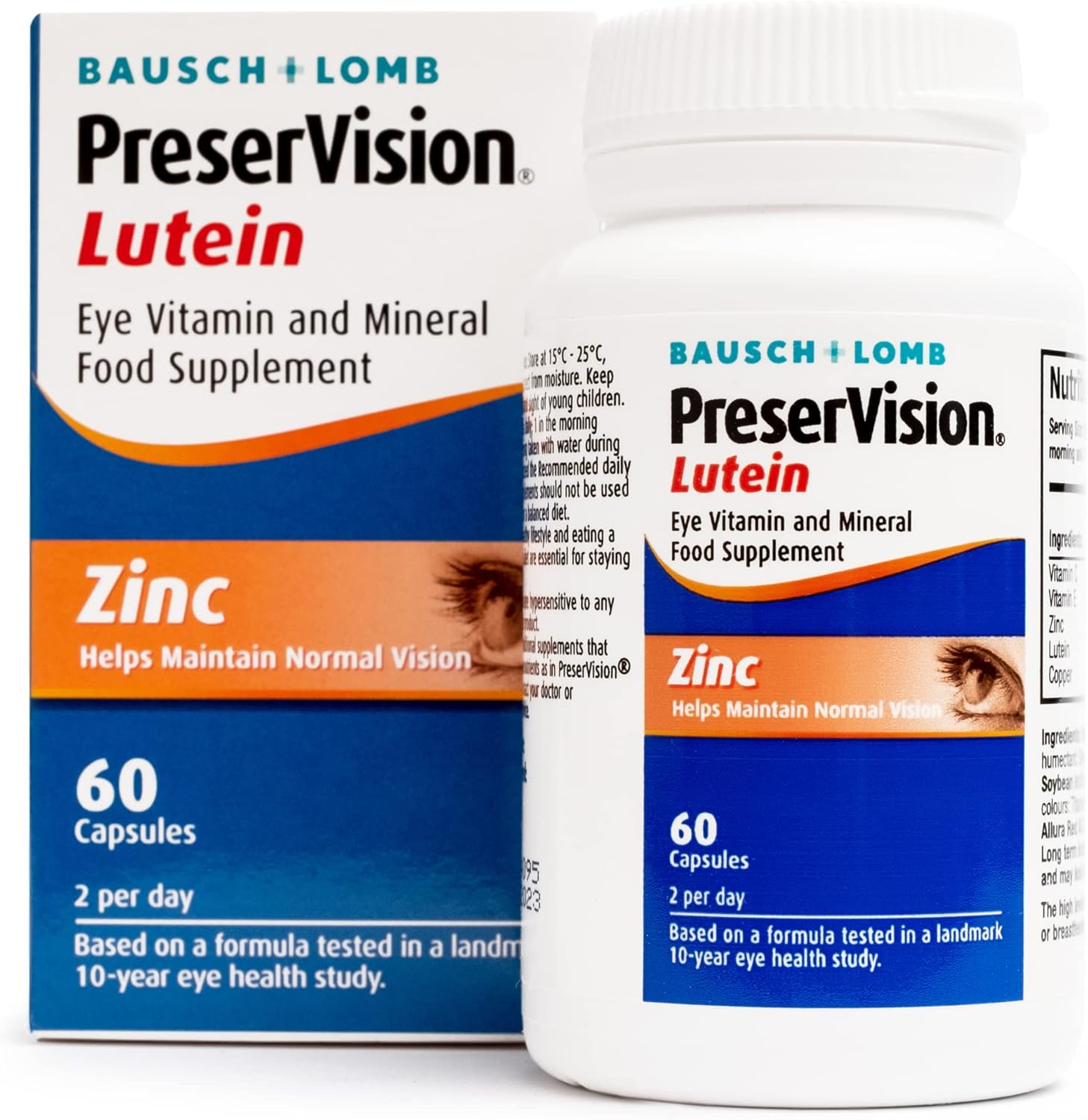 Preservision Lutein By Bausch + Lomb, Lutein, Zinc, Copper And Vitamin C And E, Eye Vitamin And Mineral Food Supplement, Two Soft Gel Capsules Per Day