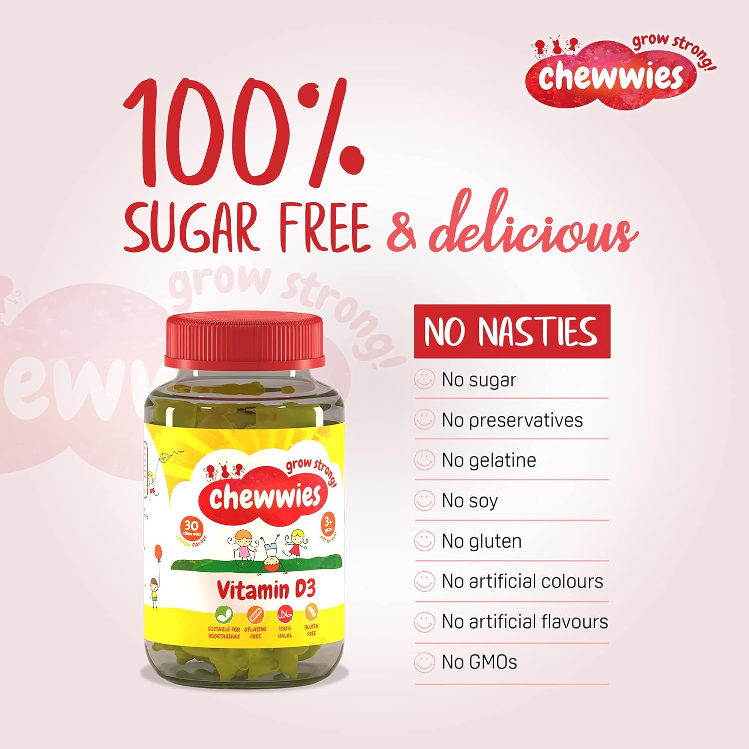 Vitamin D - Chewable Gummies- Vegetarian, Vegan, Halal, Sugar Free & Gluten Free, Non-GMO - for Adults and Children to Support Healthy Growth and Development by Chewwies Vitamins : Amazon.co.uk: Health & Personal Care