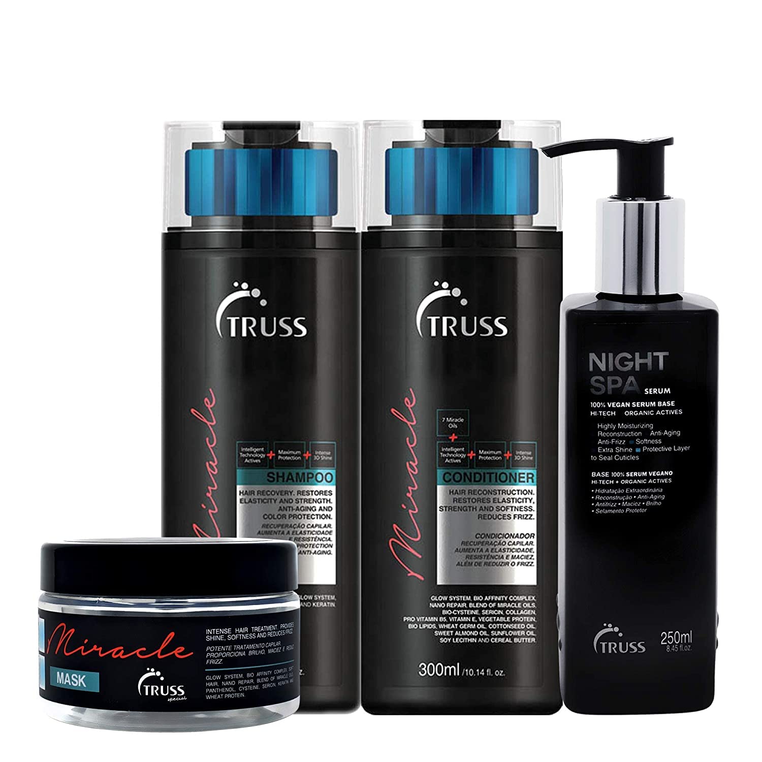 Truss Professional Miracle Hair Mask Bundle With Miracle Shampoo And Conditioner Set And Night Spa Hair Serum