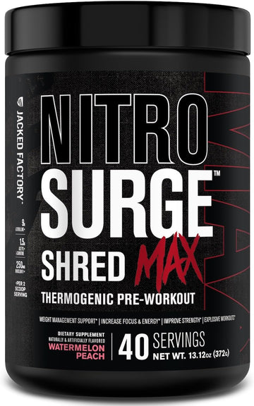 Nitrosurge Shred Max Preworkout - High-Performance Thermogenic Pre Workout Powder For Men And Women With L Citrulline, Acetyl L Carnitine, Organic Caffeine - 40 Servings, Watermelon Peach