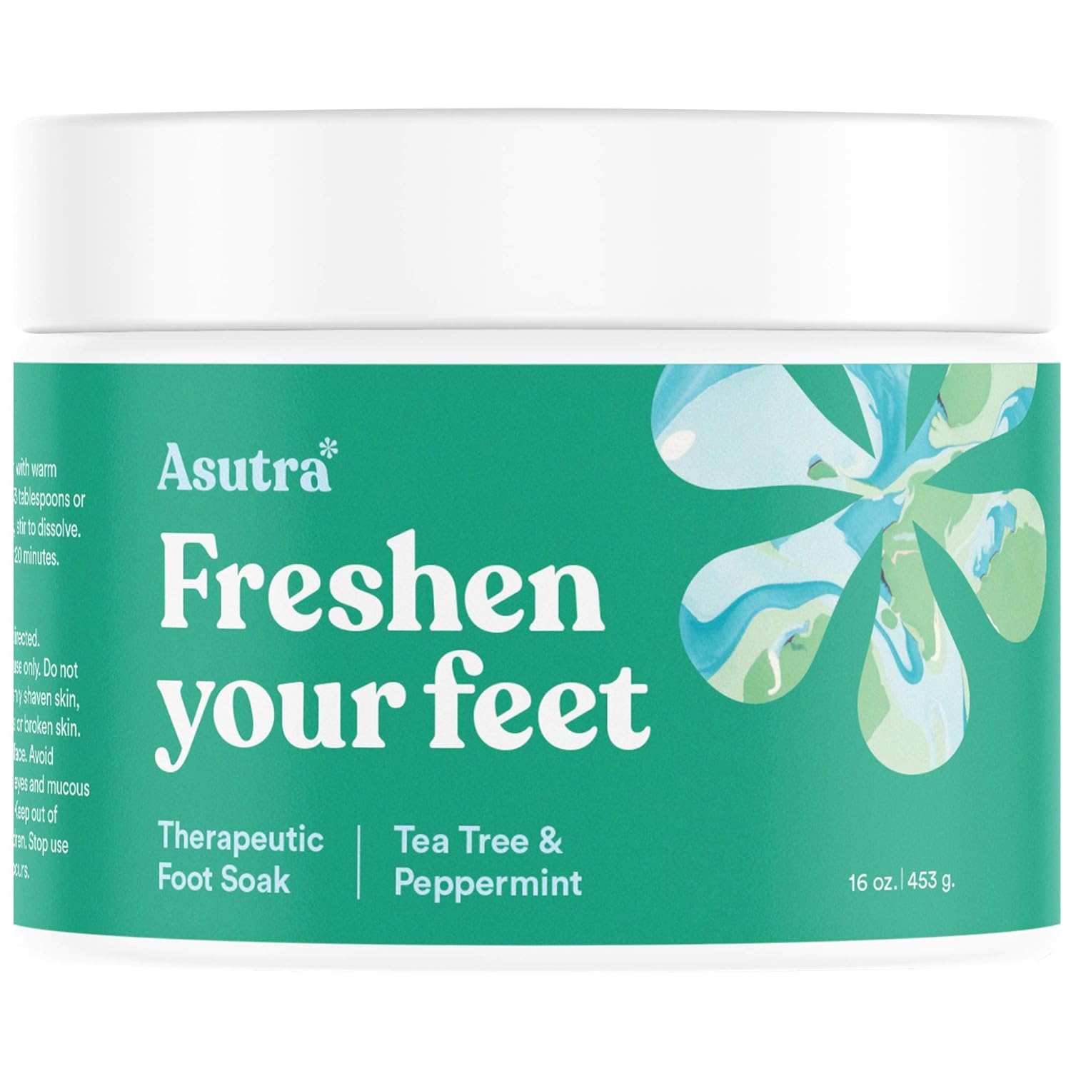 ASUTRA Foot Soak + Pedicure Pumice Stone (Dead Sea Salt w/Tea Tree & Peppermint Oils), 16 oz