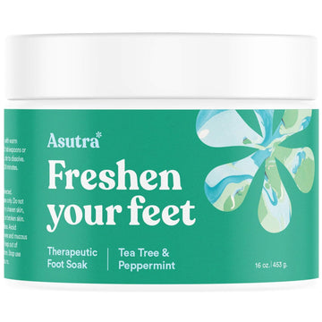 ASUTRA Foot Soak + Pedicure Pumice Stone (Dead Sea Salt w/Tea Tree & Peppermint Oils), 16 oz