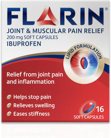 Flarin Joint And Muscular Pain Relief, 200 Mg Soft Capsules, Muscle, Rheumatic, Joint And Back Pain Relief, Lipid Ibuprofen, Unique Lipid Formulation, Painkillers, 16 Soft Capsules