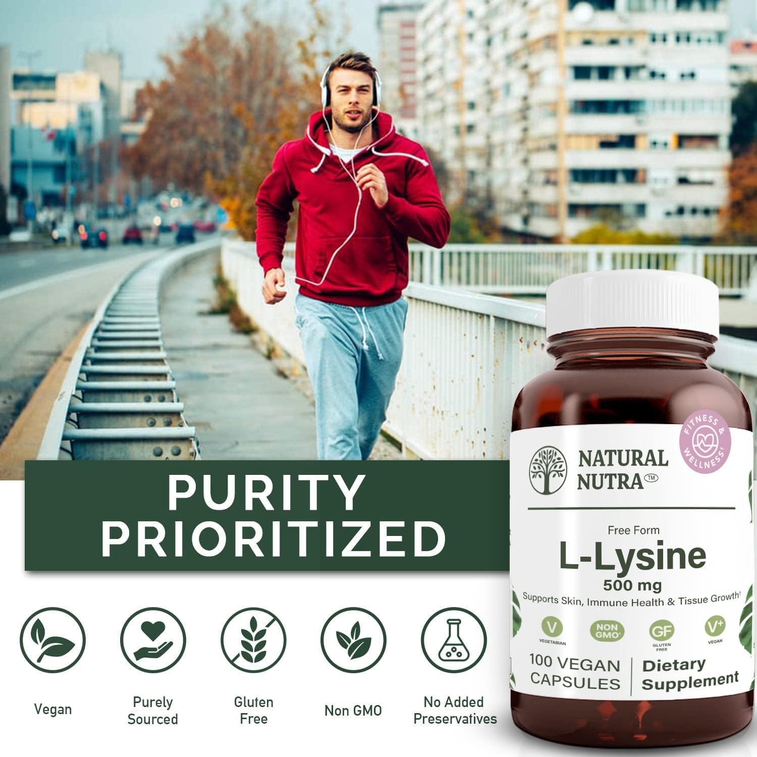 Natural Nutra L Lysine HCl, Promotes Bone Health and Growth, Improve Calcium Absorption, Non-GMO, Vegan, 500 mg, 100 Capsules. : Health & Household