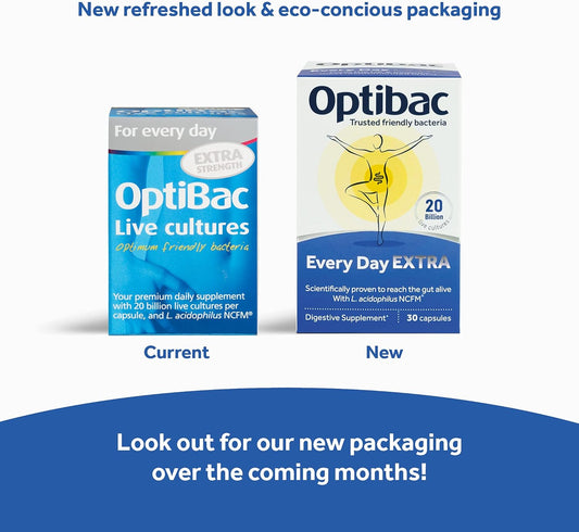 Optibac Probiotics Every Day Extra - High Strength Vegan Digestive Probiotic Supplement With 20 Billion Bacterial Cultures - 30 Capsules