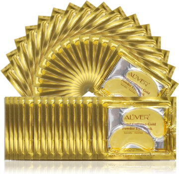 Aiqiusha 24K Gold Under Eye Treatment Masks, Natural Gel Collagen Eye Masks, Under Eye Gel Patches Dark Circles, Anti Wrinkle, Puffy Eyes, Skincare, Hydrating, Soothing, 25 Pairs, Independent Package
