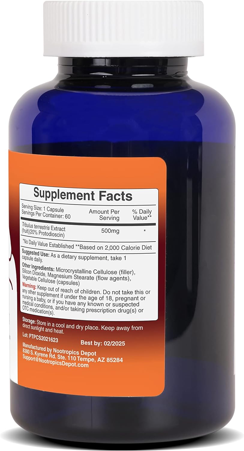 Nootropics Depot Tribulus Extract Capsules | 500mg | 20% Protodioscin | Tribulus terrestris | Fitness, Mood, & Vitality | 60 Count : Health & Household