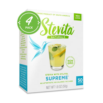 Stevita Stevia With Xylitol Supreme - 50 Packets, Pack Of 4 - All-Natural Sweetener, No Calories - Non-Gmo, Vegan, Kosher, Keto, Paleo, Gluten Free - 200 Total Servings