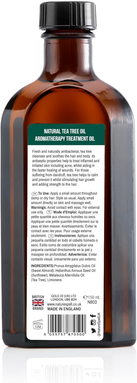 Nature Spell Tea Tree Oil For Hair & Skin 150Ml – Hair Oil For Itchy Scalp, Deeply Nourishing - Skincare Oil To Reduce Skin Irritation, Redness, And Inflamed Skin – Made In The Uk