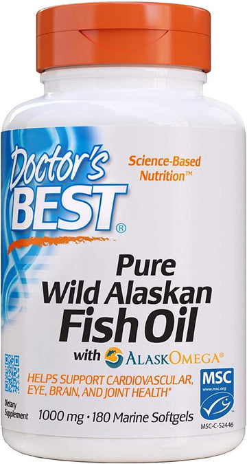Doctor'S Best Pure Wild Alaskan Fish Oil With Alaskomega, Heart, Brain, Mental Wellbeing, Eyes, Non-Gmo, Gluten Free, 180 Marine Softgels