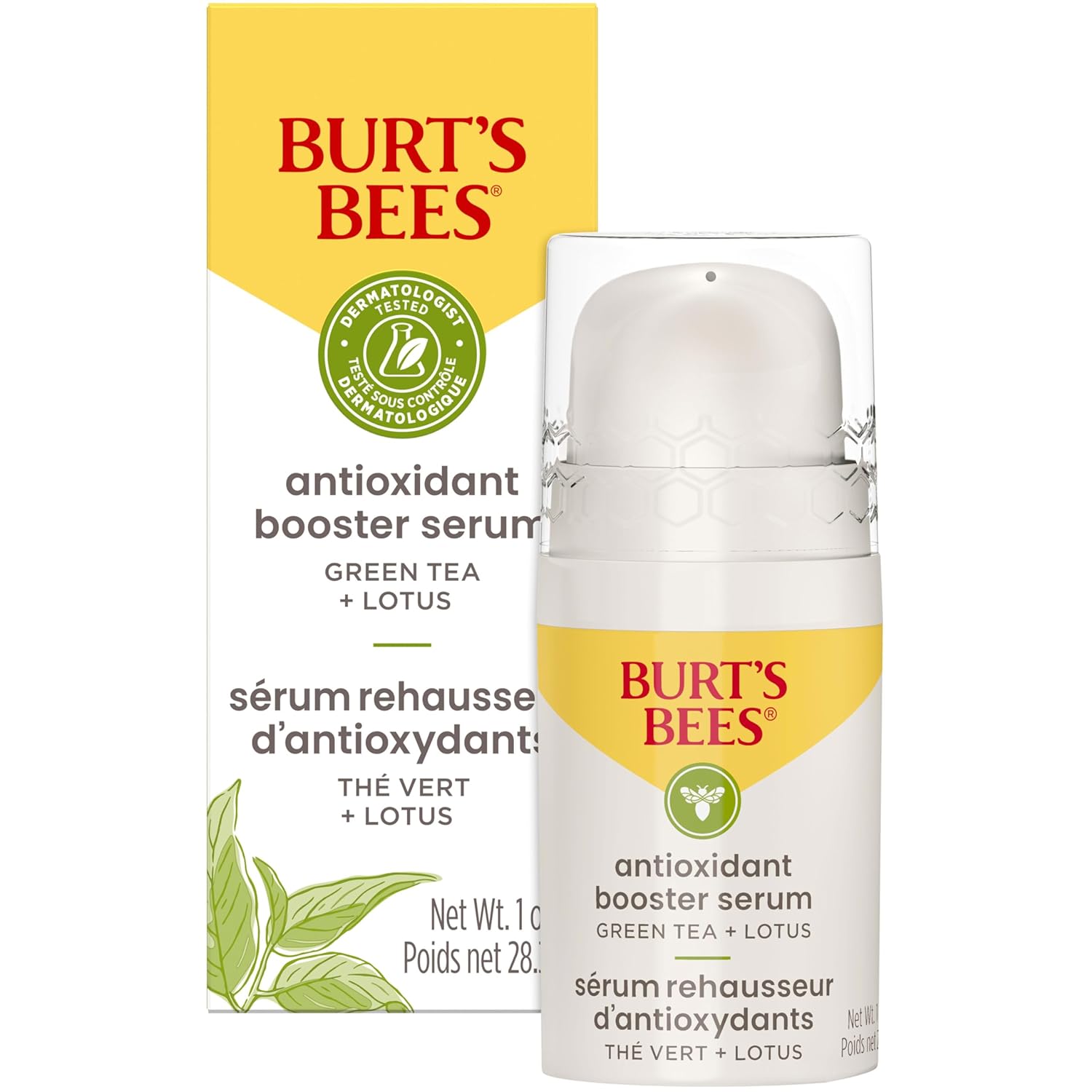 Burt'S Bees Green Tea Face Serum, Protects & Improves Skin Tone With Antioxidant Rich Green Tea & Lotus, Naturally Brightening & Firming, Lightweight - Antioxidant Booster Serum (1 Oz)