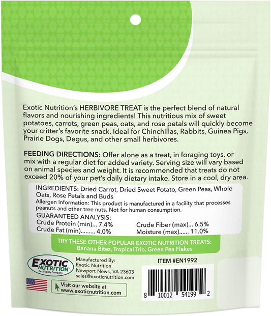 Herbivore Treat (3 Oz.) - Healthy Natural Mixed Treat - Sweet Potatoes, Carrots, Green Peas, Oats, Rose Petals - For Chinchillas, Rabbits, Guinea Pigs, Prairie Dogs, Degus, And Other Small Pets