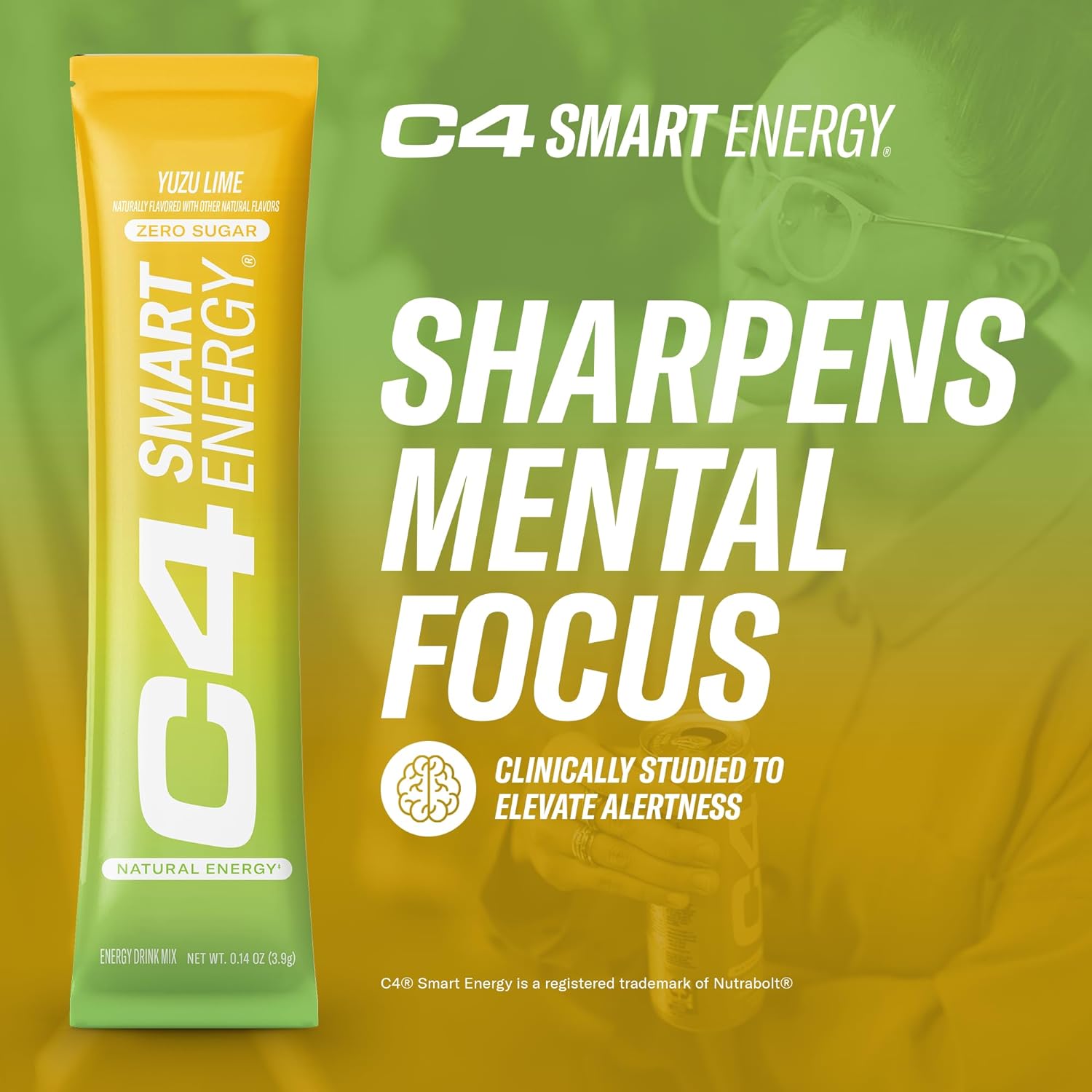 C4 Smart Energy Powder Stick Packs - Sugar Free Performance Fuel & Nootropic Brain Booster, Coffee Substitute or Alternative | Yuzu Lime - 14 Count : Health & Household