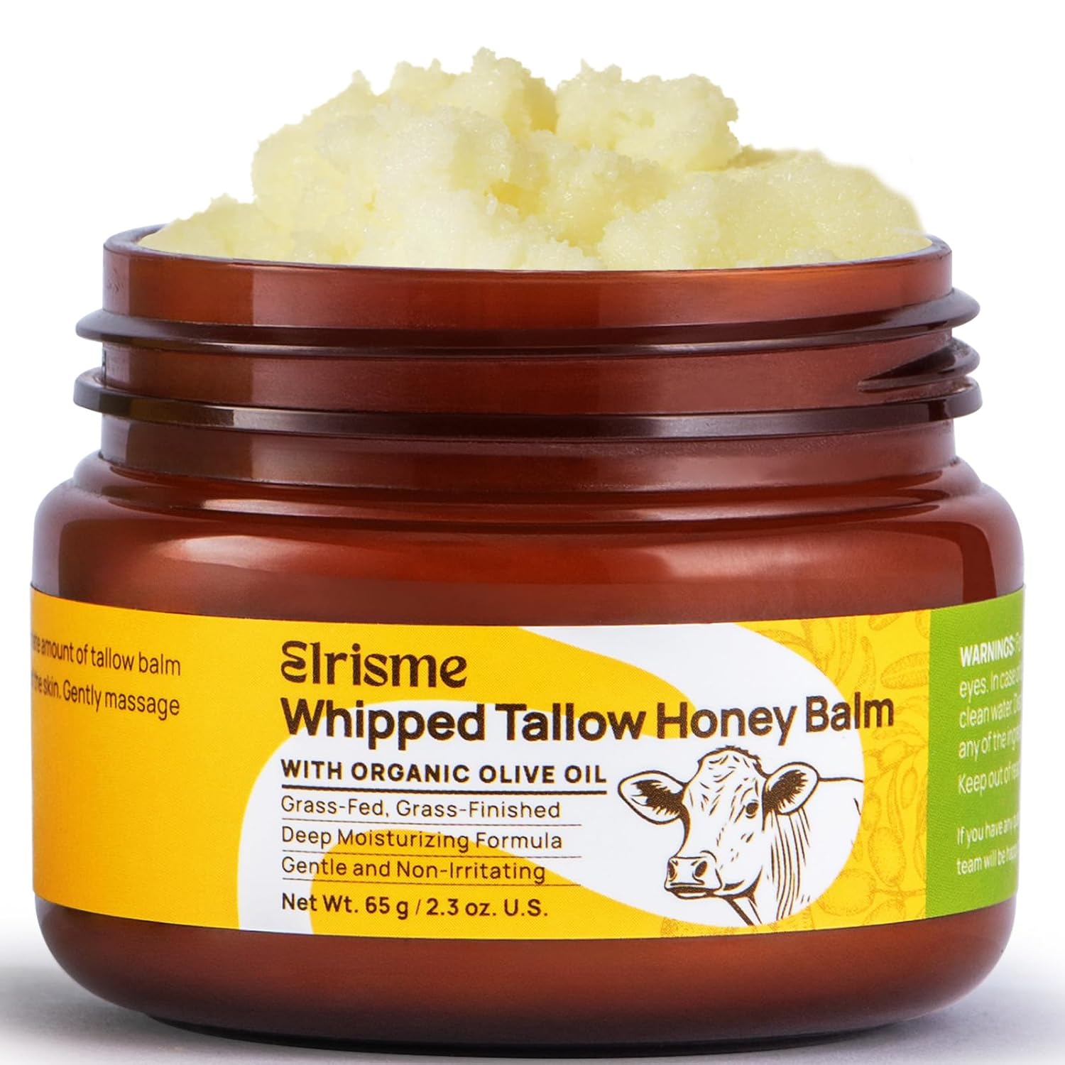 Grass Fed Beef Tallow For Skin: Organic Whipped Tallow And Honey Balm - Nourishing Body & Face Moisturizer - Deep Hydration, Eczema Psoriasis & Dermatitis, 2.3 Oz