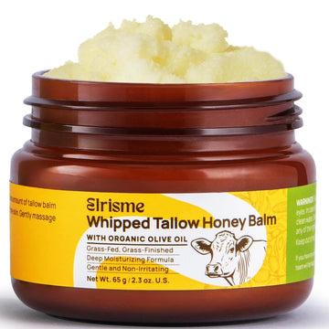 Grass Fed Beef Tallow For Skin: Organic Whipped Tallow And Honey Balm - Nourishing Body & Face Moisturizer - Deep Hydration, Eczema Psoriasis & Dermatitis, 2.3 Oz