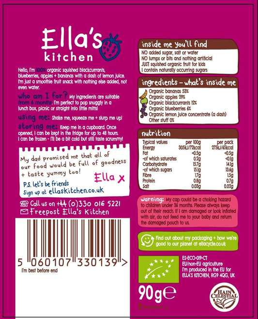 Ella'S Kitchen Organic Fruit Smoothie Assortment, Pack Of 25 Pouches (10 X Red, 10 X Purple, 5 X Green)