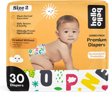 Hello Bello Premium Baby Diapers Size 2 I 30 Count Of Disposable, Extra-Absorbent, Hypoallergenic Baby Diapers With Snug And Comfort Fit I Alphabet Soup