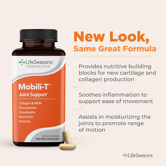 LifeSeasons Mobili-T - Joint Support Supplement - Glucosamine Chondroitin MSM Collagen Bromelain & Turmeric - Reduce Inflammation & Aches - Increase Range of Motion & Mobility - 120 Capsules