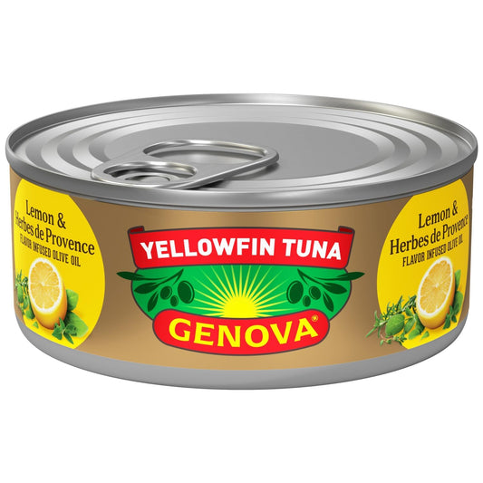 Genova Premium Yellowfin Tuna in Lemon and Herbes de Provence Infused Olive Oil, Wild Caught, Solid Light, 5 oz. Can (Pack of 12)