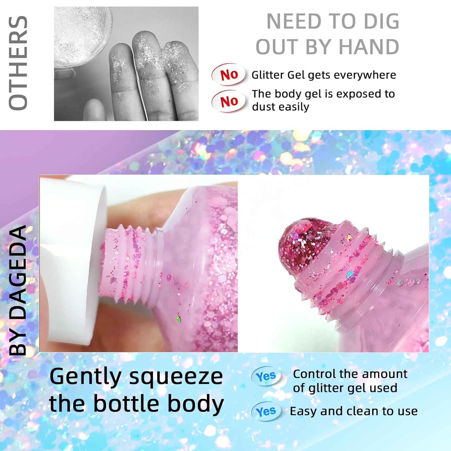 Dageda Body Glitter Gel, Face Glitters Body Gel Sequins Shimmer Liquid Eyeshadow, Chunky Glitter For Face Hair Nails, Holographic Cosmetic Laser Powder Festival Glitter Makeup 1.7Oz (Coral) : Beauty & Personal Care